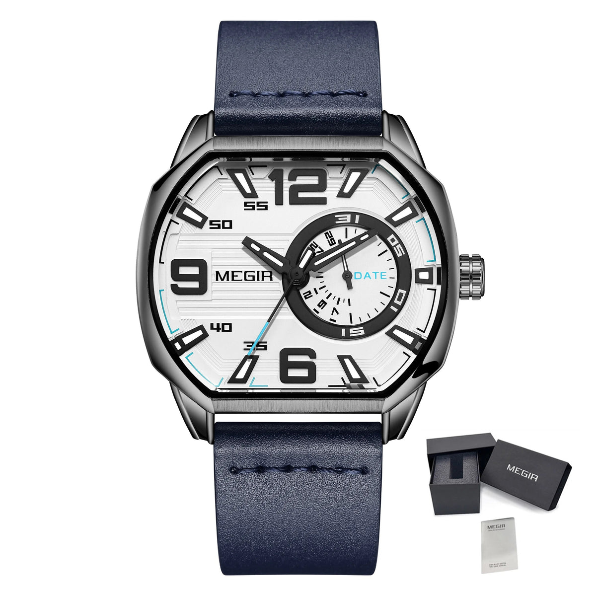 Megir Luminous Calendar Military Leather Watch | Avelmont Time