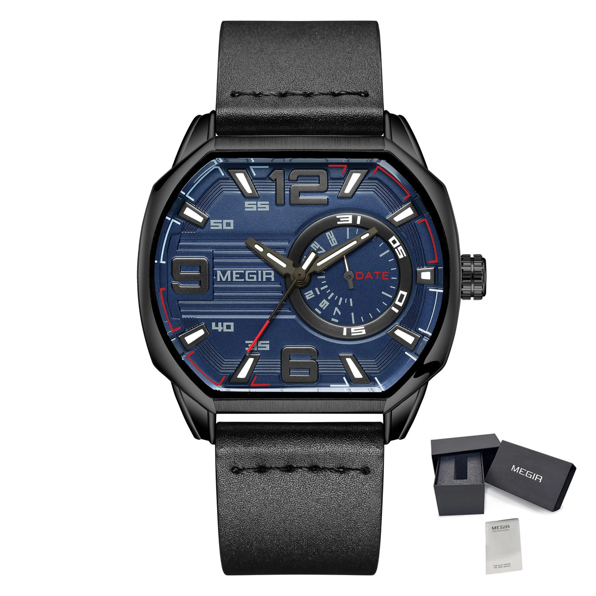 Megir Luminous Calendar Military Leather Watch | Avelmont Time