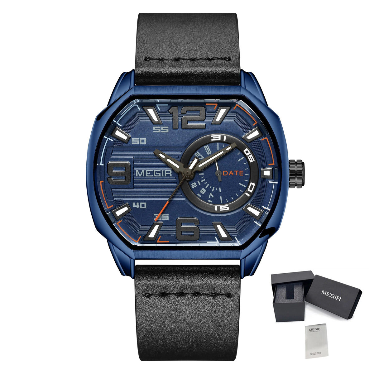 Megir Luminous Calendar Military Leather Watch | Avelmont Time