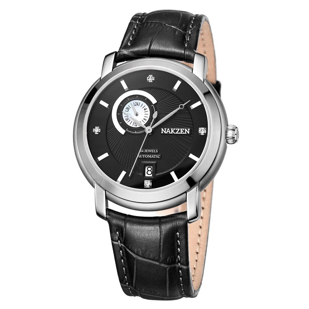 Nakzen Automatic Mechanical Sapphire Leather Watch | Avelmont Time