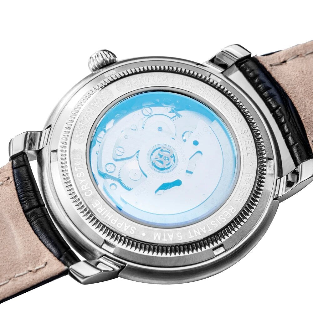 Nakzen Automatic Mechanical Sapphire Leather Watch | Avelmont Time