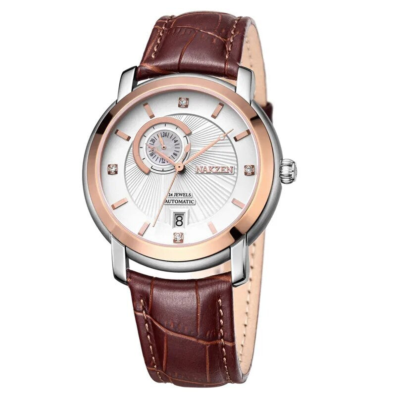 Nakzen Automatic Mechanical Sapphire Leather Watch | Avelmont Time