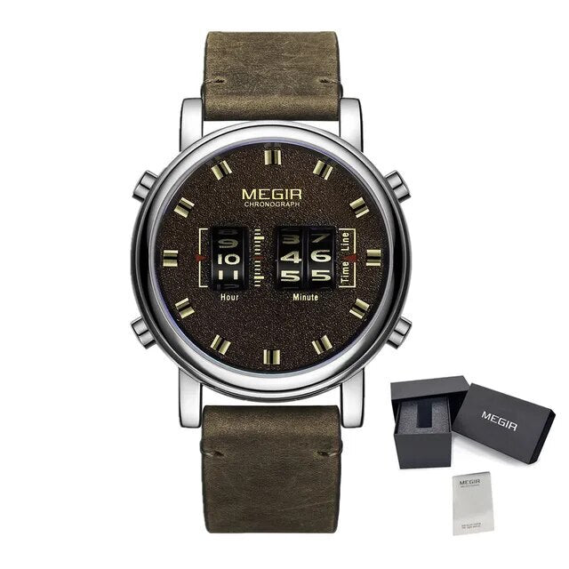 Megir Roller Pointer Military Leather Watch | Avelmont Time