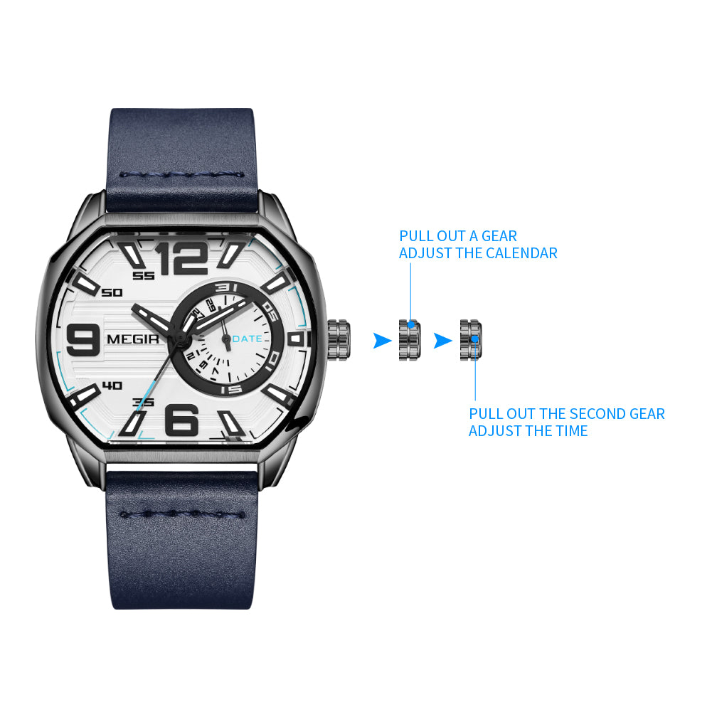 Megir Luminous Calendar Military Leather Watch | Avelmont Time