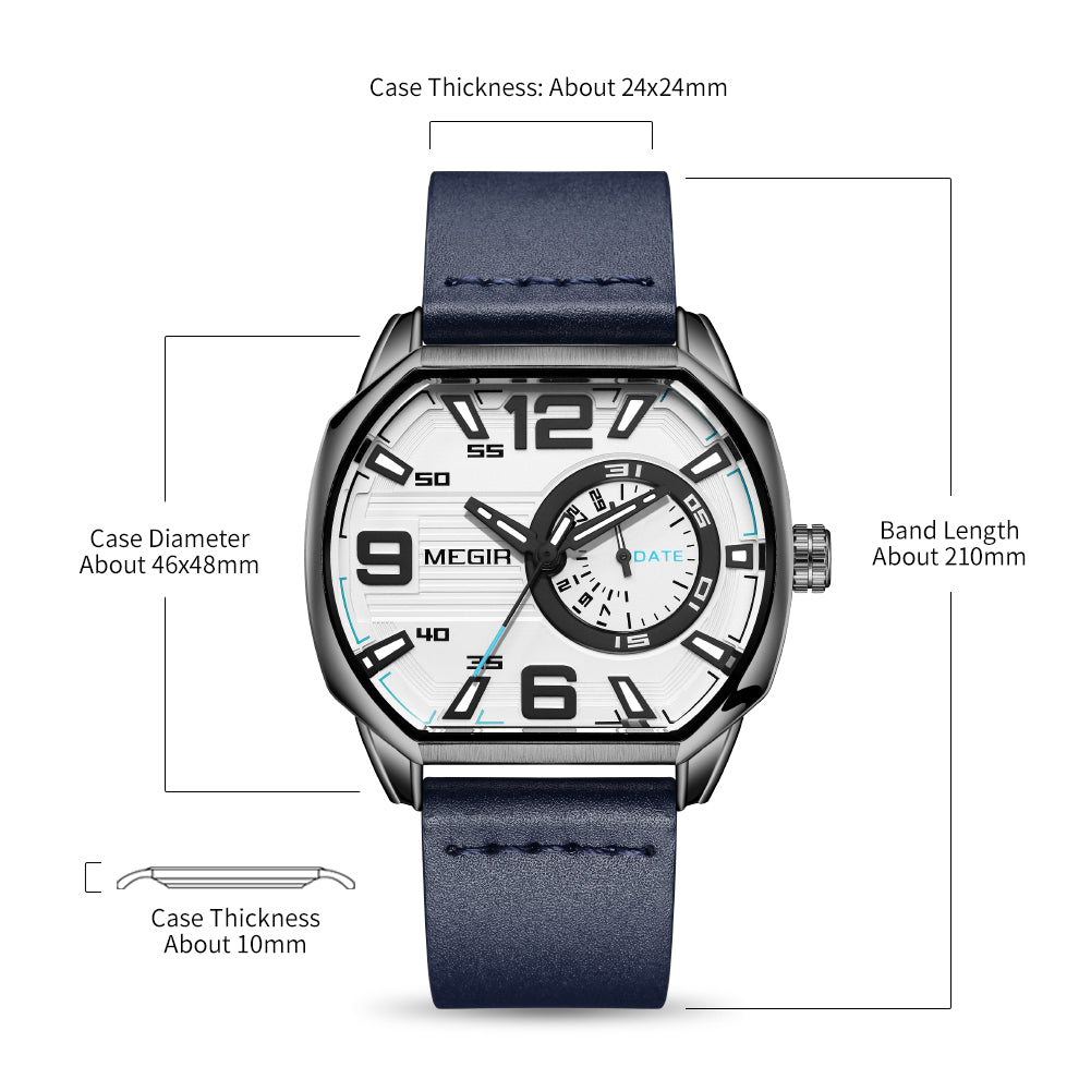 Megir Luminous Calendar Military Leather Watch | Avelmont Time