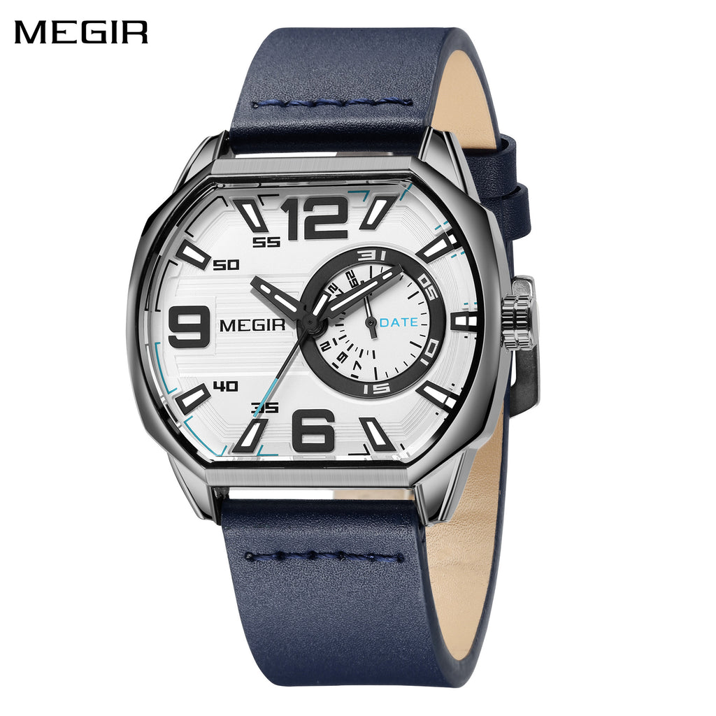 Megir Luminous Calendar Military Leather Watch | Avelmont Time