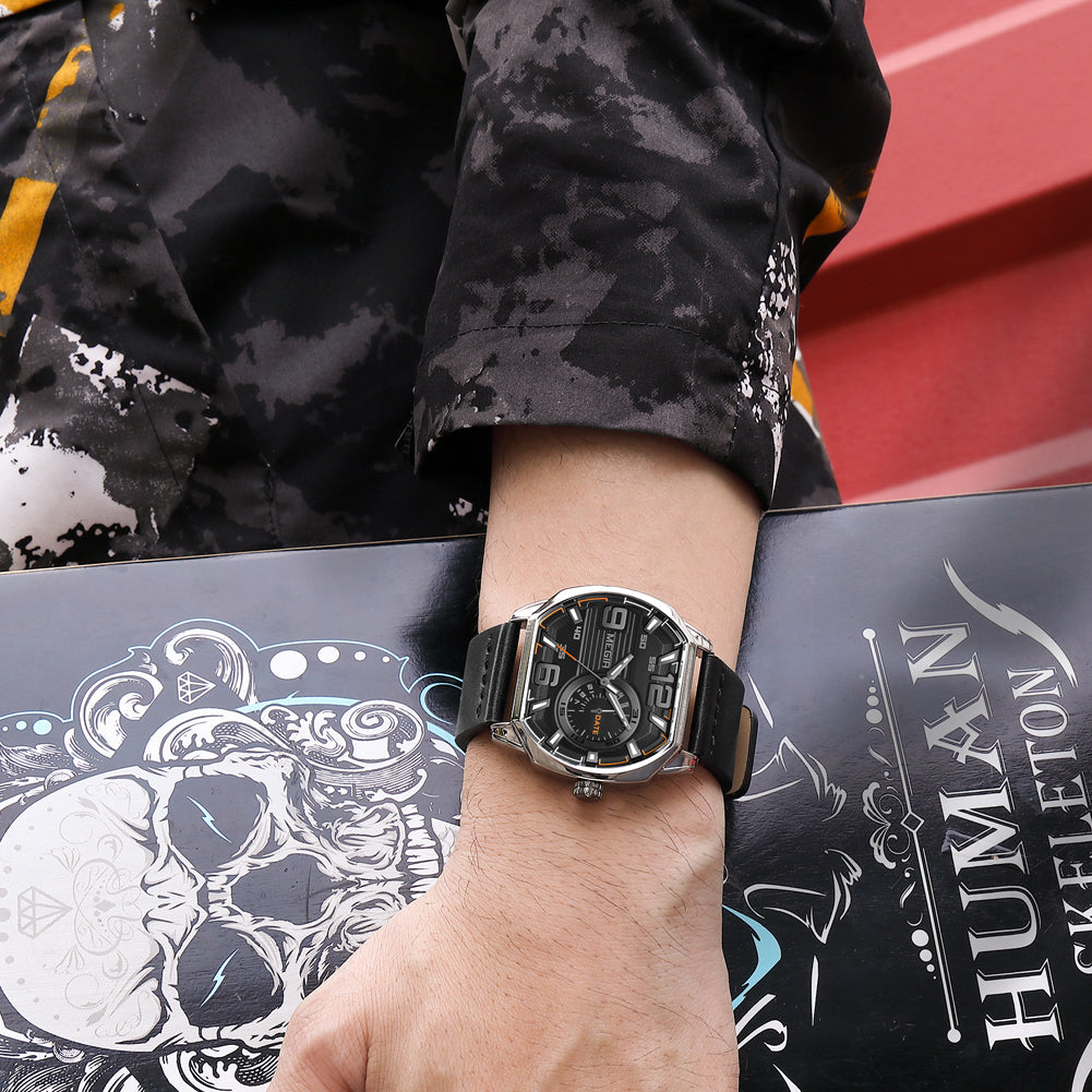 Megir Luminous Calendar Military Leather Watch | Avelmont Time