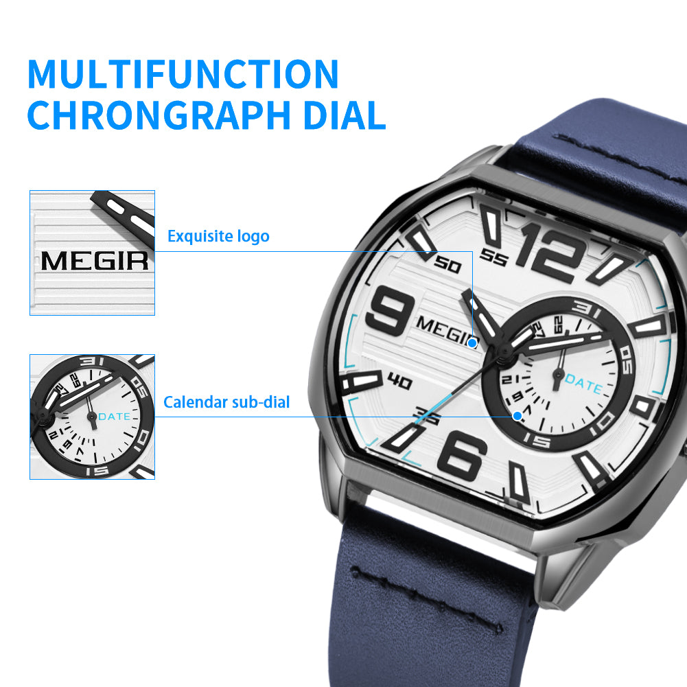Megir Luminous Calendar Military Leather Watch | Avelmont Time