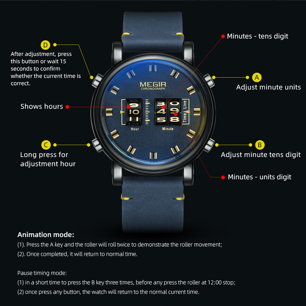 Megir Roller Pointer Military Leather Watch | Avelmont Time