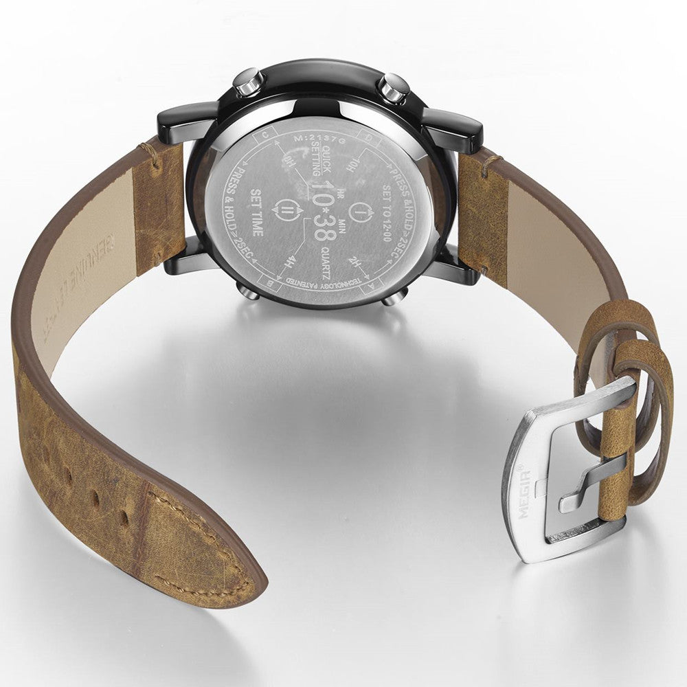 Megir Roller Pointer Military Leather Watch | Avelmont Time