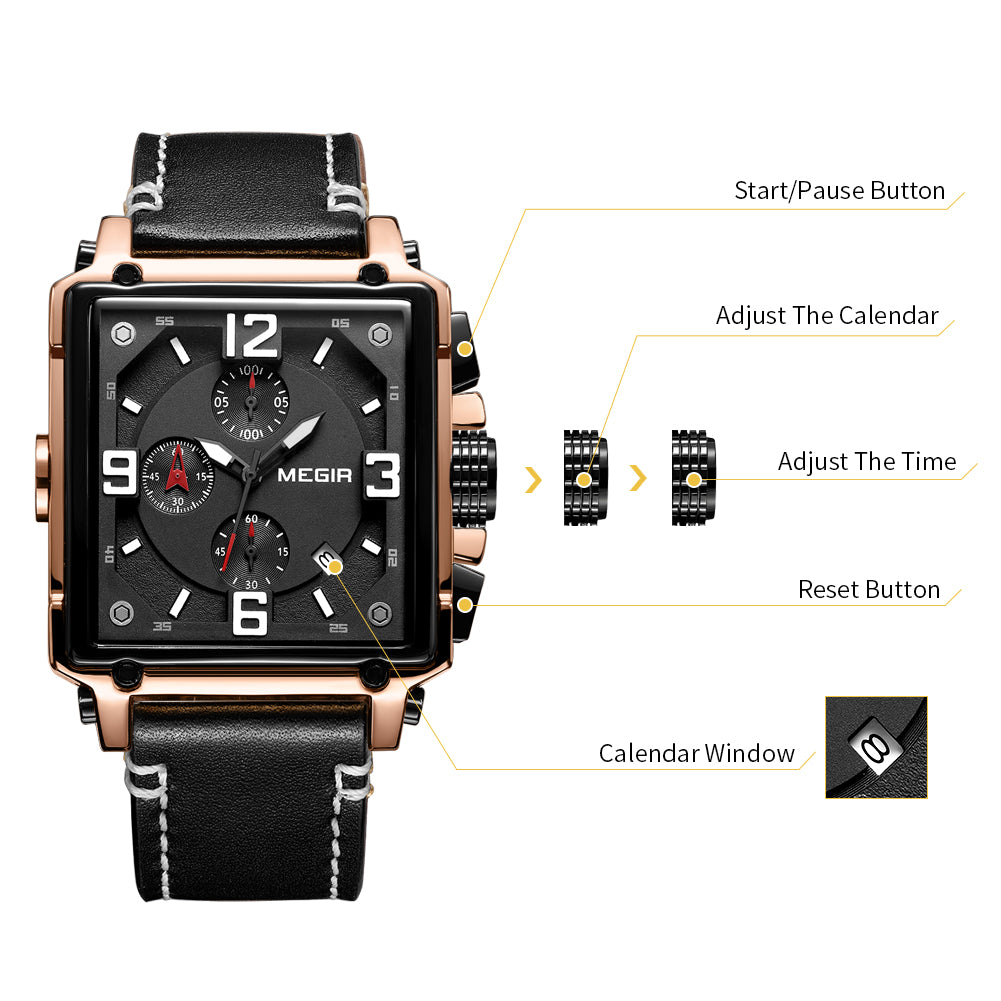 Megir Chronograph Leather Sport Watch | Avelmont Time