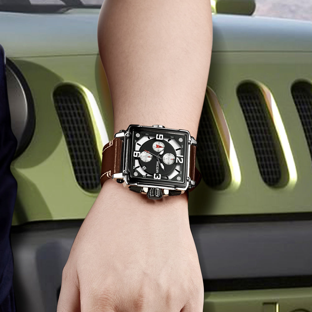 Megir Chronograph Leather Sport Watch | Avelmont Time