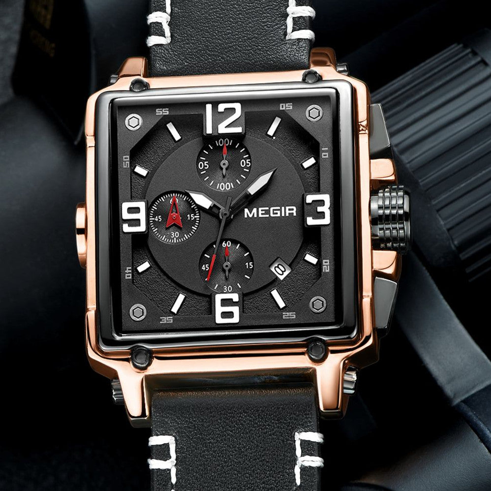 Megir Chronograph Leather Sport Watch | Avelmont Time